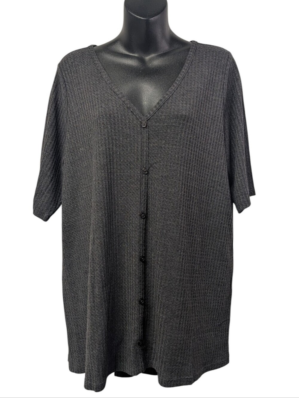 Torrid Size 2 Charcoal Gray Waffle Knit Button Front V-Neck Short Sleeves Tunic